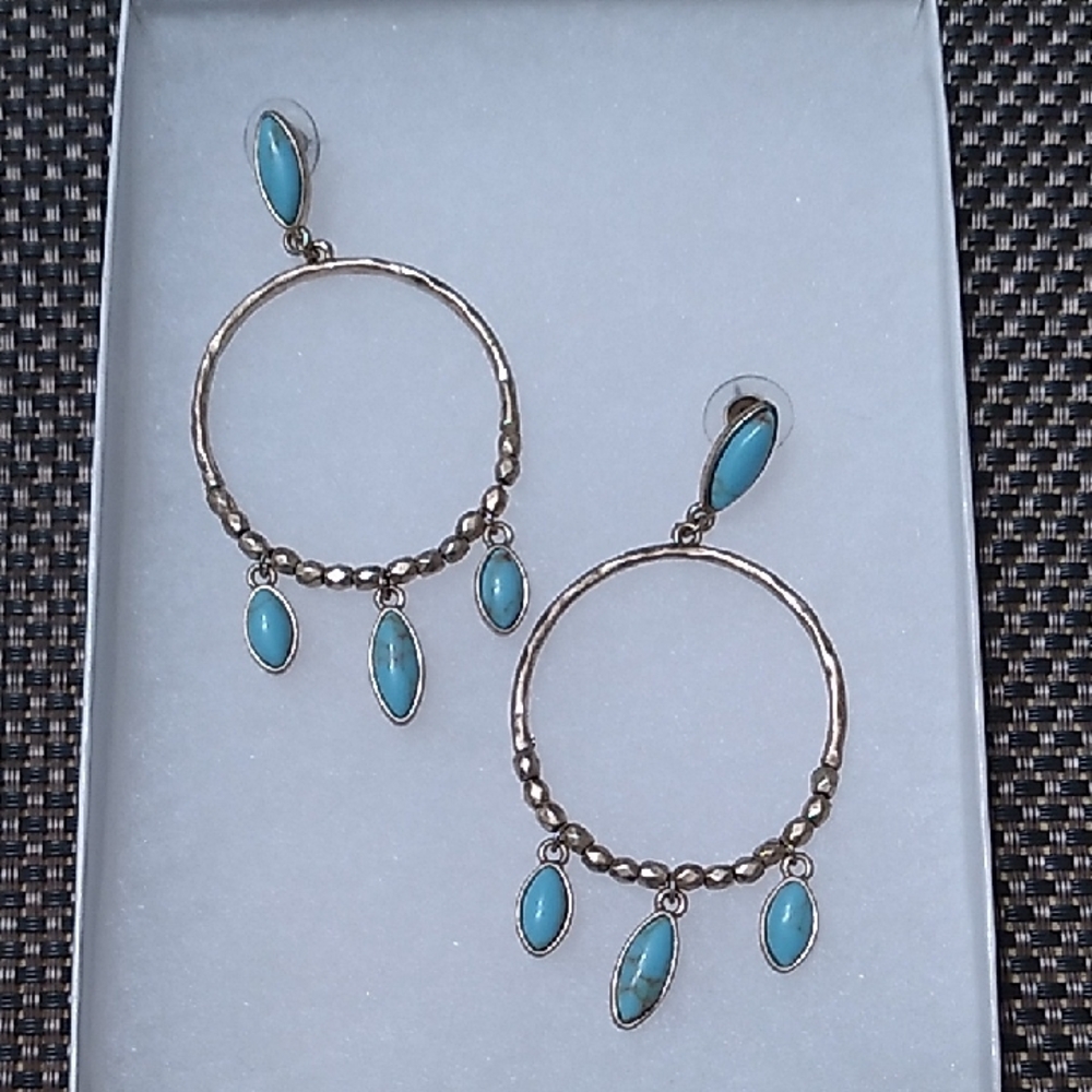 NWOT Gold Hoop Earrings with Turquoise Accents